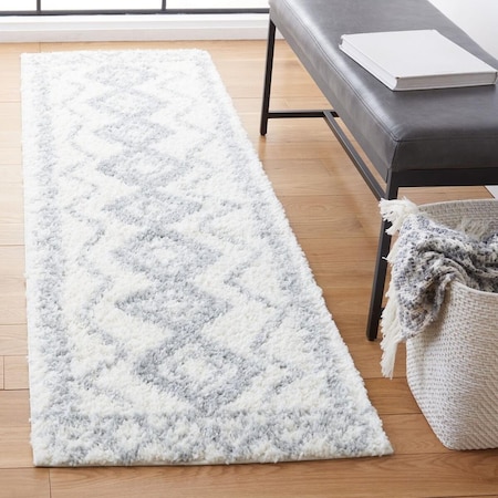 Safavieh 2 ft. 3 in. x 8 ft. Parma Shag Power Loomed Runner Area Rug; Ivory & Grey PMA552A-28